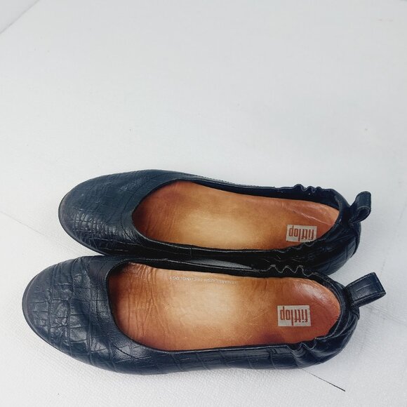 Fitflop Women's Black Allegro Leather Croco Ballet Pump Flats Size US 6.5 - Picture 8 of 12